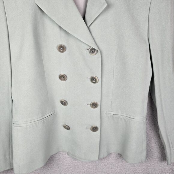 Rena Rowan Womens Silk Blazer Jacket 6P Green Double Breasted Classic Trendy - Picture 11 of 14